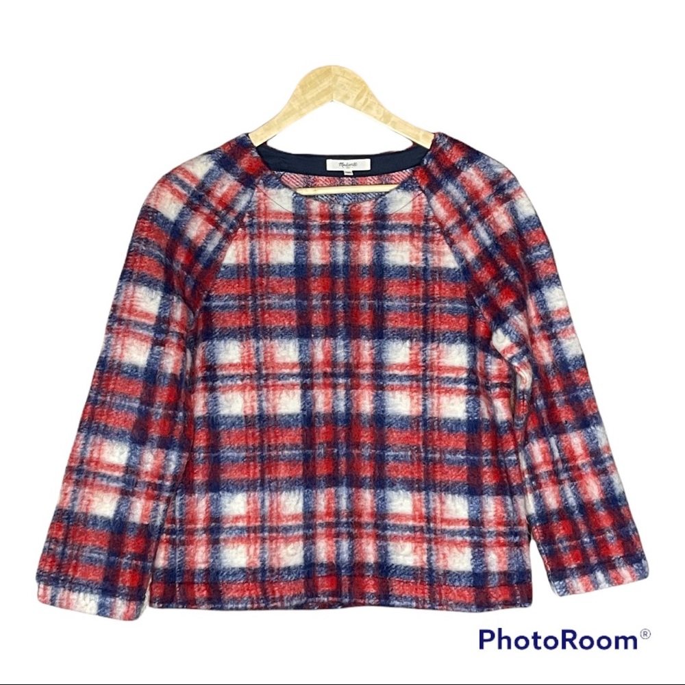 Madewell Nicolette Kilt Red Brushed Plaid pullover sweater with pockets size XS